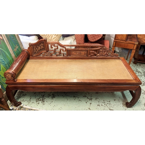 138 - DAYBED, Chinese Shanxi style, caned detail, 190cm x 67.5cm x 87.5cm.