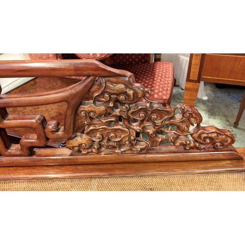 138 - DAYBED, Chinese Shanxi style, caned detail, 190cm x 67.5cm x 87.5cm.