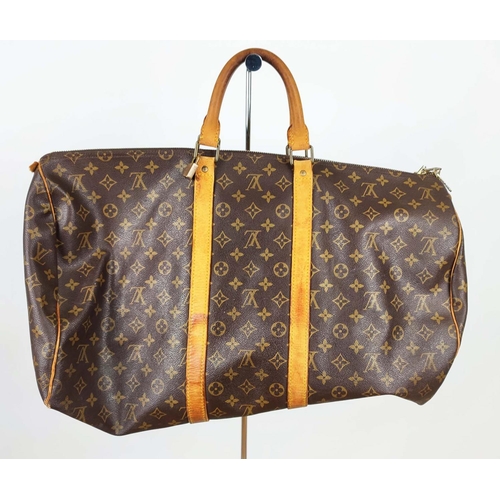 168 - LOUIS VUITTON KEEPALL 55, monogram coated canvas with leather handles and all around trims, padlock,... 