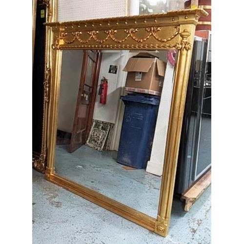 476 - OVERMANTLE WALL MIRROR, gilt frame, bevelled plate, 145cm x 150cm.