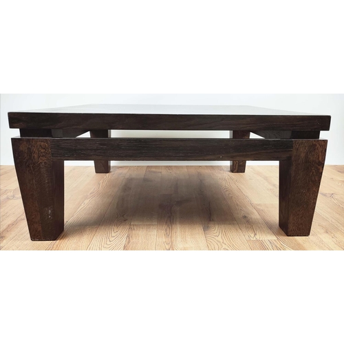 343 - LOW TABLE, dark wood construction, 85cm x 85cm x 36.5cm.