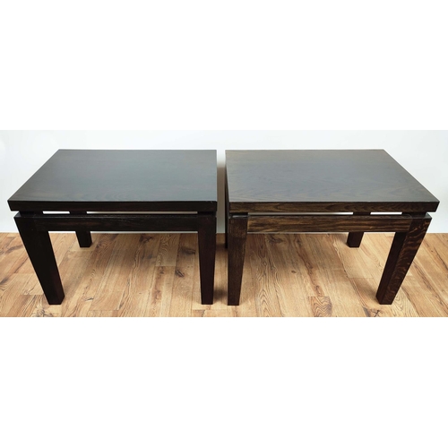 344 - SIDE TABLES, a pair, dark wood construction, 70cm x 45cm x 50cm. (2)