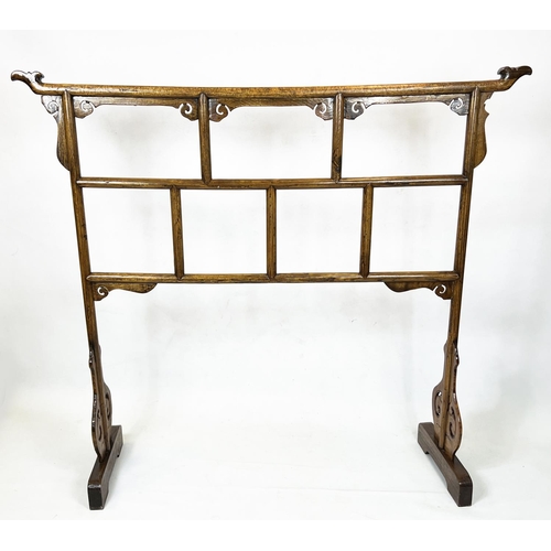 154 - CHINESE ROBE HANGING RAIL, elm, early 20th century, fretwork carved top rail and sides, 150cm H x 17... 