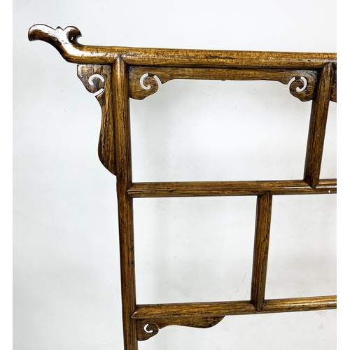 154 - CHINESE ROBE HANGING RAIL, elm, early 20th century, fretwork carved top rail and sides, 150cm H x 17... 