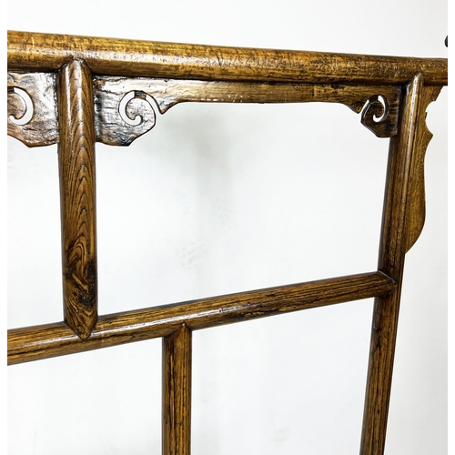 154 - CHINESE ROBE HANGING RAIL, elm, early 20th century, fretwork carved top rail and sides, 150cm H x 17... 