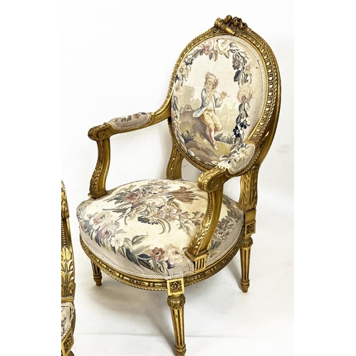 156 - FAUTEUILS, 101cm H x 60cm W, a pair, 19th century French giltwood with Aubusson tapestry covers. (2)