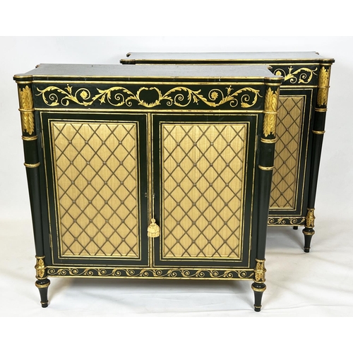 160 - SIDE CABINETS, a pair, each 42cm x 105cm H x 108cm, Regency style of recent manufacture green with t... 