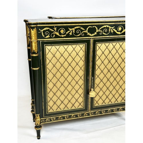 160 - SIDE CABINETS, a pair, each 42cm x 105cm H x 108cm, Regency style of recent manufacture green with t... 