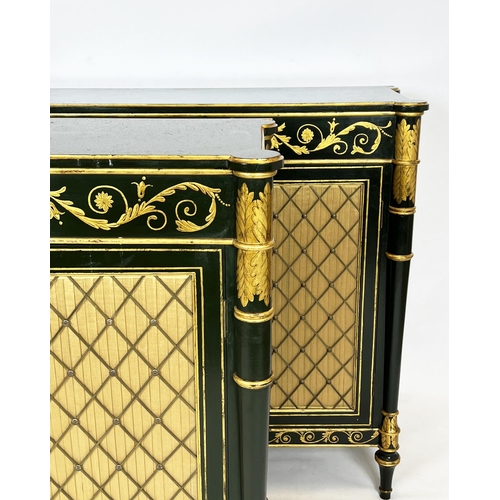 160 - SIDE CABINETS, a pair, each 42cm x 105cm H x 108cm, Regency style of recent manufacture green with t... 