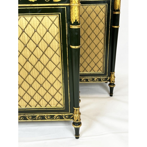 160 - SIDE CABINETS, a pair, each 42cm x 105cm H x 108cm, Regency style of recent manufacture green with t... 