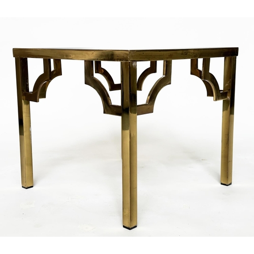 184 - LAMP TABLES, a pair, 1970s square gilt metal and glazed with bracketed supports, 46cm x 46cm x 41cm ... 