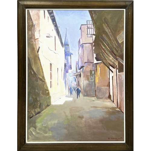 51 - NASEER CHAURA (Syria 1920-1992) 'Street Scene', oil on canvas, signed and dated lower right, 72cm x ... 