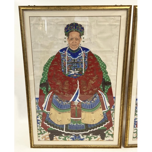 89 - CHINESE SCHOOL, 19th/20th century Ancestor portraits, watercolour, 140cm x 89cm, framed, a pair. (2)