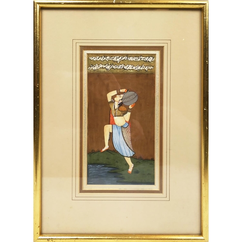 60 - MUGHAL SCHOOL, 18th/19th century, 'Water Carrier', Gouache, 19.5cm x 10cm, framed.