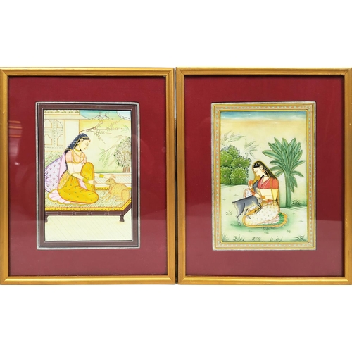 71 - INDIAN SCHOOL, 'Studies, a pair, Young Woman with Leopard and Young Woman with Deer', gouache on ala... 