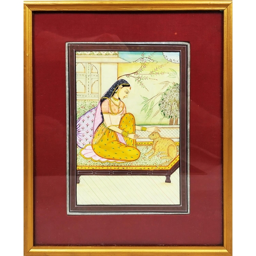 71 - INDIAN SCHOOL, 'Studies, a pair, Young Woman with Leopard and Young Woman with Deer', gouache on ala... 