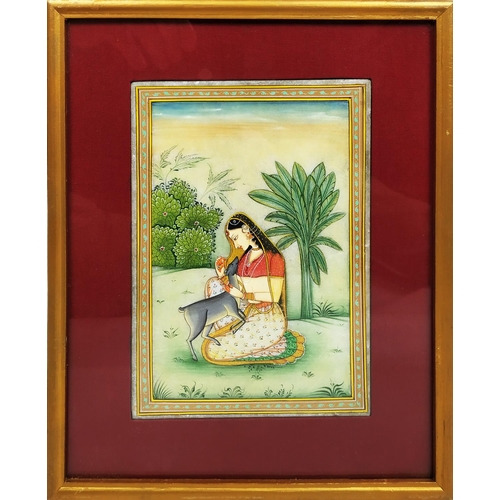 71 - INDIAN SCHOOL, 'Studies, a pair, Young Woman with Leopard and Young Woman with Deer', gouache on ala... 