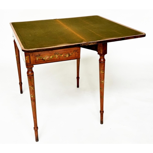 101 - SATINWOOD CARD TABLE, George III period satinwood and rosewood crossbanded of D foldover form, retai... 