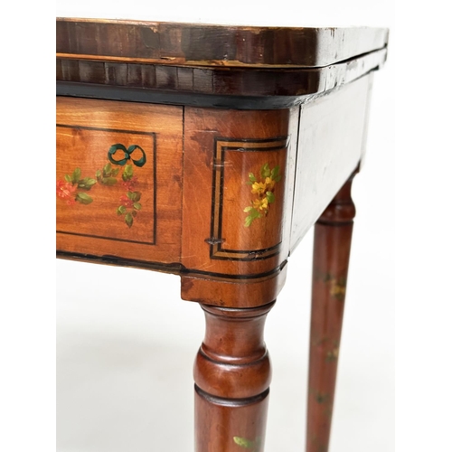 101 - SATINWOOD CARD TABLE, George III period satinwood and rosewood crossbanded of D foldover form, retai... 