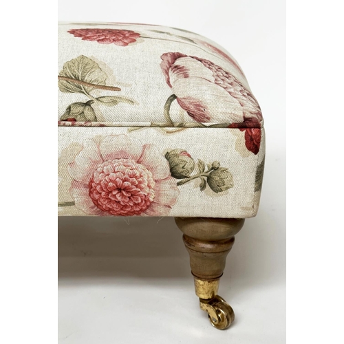 102 - HEARTH STOOL, Country House style large rectangular with polychrome chrysanthemum flower head uphols... 