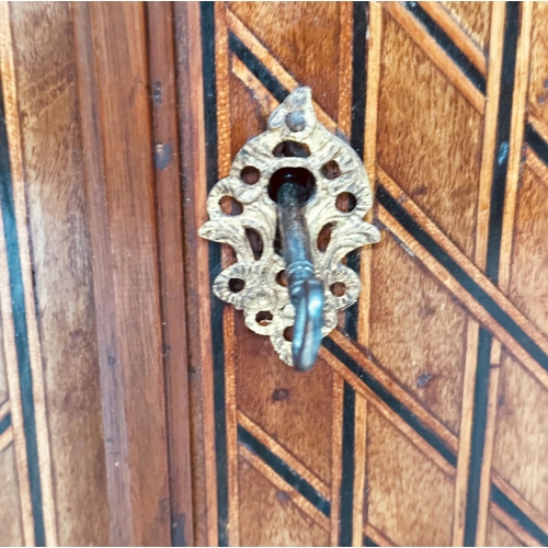 103 - DUTCH SIDE CABINET, 19th century mahogany and satinwood geometric and floral marquetry inlay with ma... 