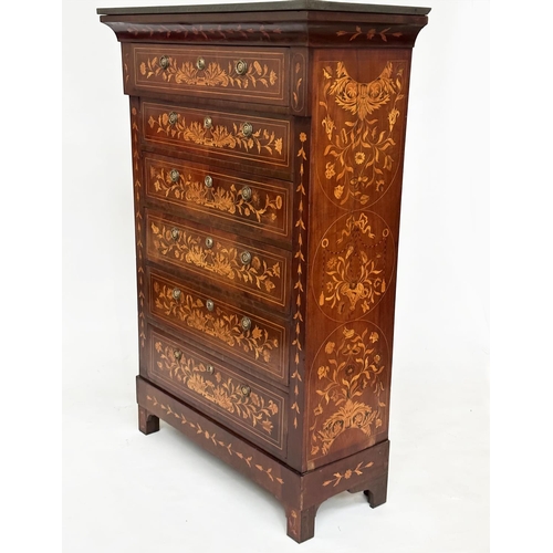 109 - DUTCH TALL CHEST, 19th century mahogany and satinwood marquetry with six long drawers, 154cm H x 104... 