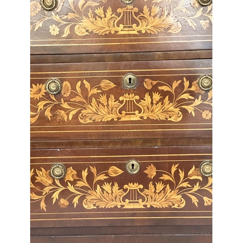 109 - DUTCH TALL CHEST, 19th century mahogany and satinwood marquetry with six long drawers, 154cm H x 104... 