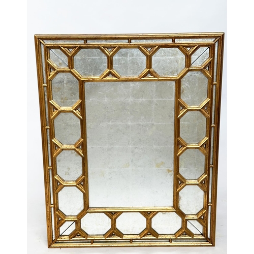 112 - WALL MIRROR, Italian giltwood rectangular with laid silver leaf mirror, octagonal and marginal plate... 