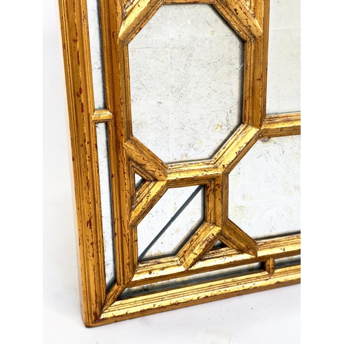 112 - WALL MIRROR, Italian giltwood rectangular with laid silver leaf mirror, octagonal and marginal plate... 