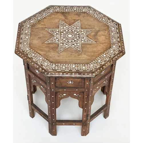 113 - HOSHIARPUR OCCASIONAL TABLE, antique North Indian hardwood octagonal bone and ebony inlaid with cent... 