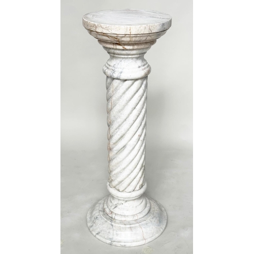 114 - MARBLE COLUMN, antique figured marble with spiral twist column and stepped circular plinth and friez... 