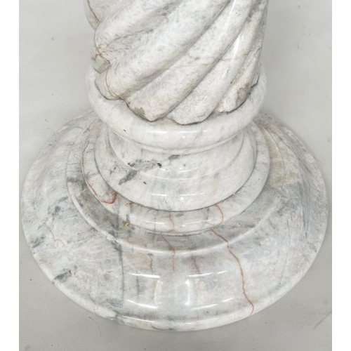 114 - MARBLE COLUMN, antique figured marble with spiral twist column and stepped circular plinth and friez... 