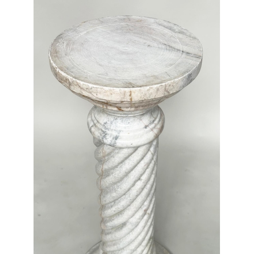 114 - MARBLE COLUMN, antique figured marble with spiral twist column and stepped circular plinth and friez... 