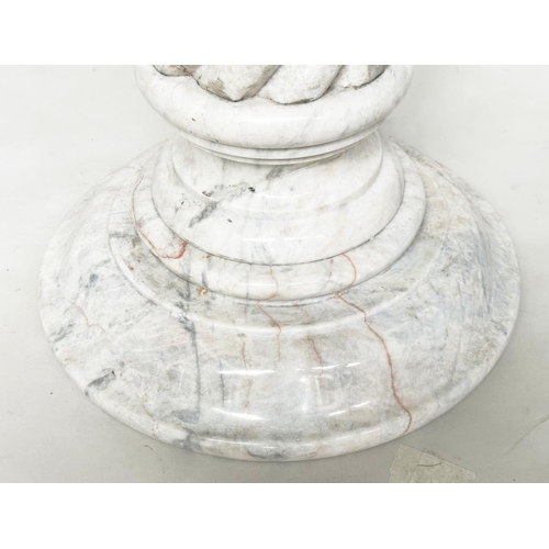 114 - MARBLE COLUMN, antique figured marble with spiral twist column and stepped circular plinth and friez... 