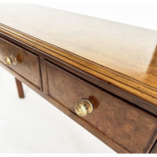 115 - HALL TABLE, George III design burr walnut and crossbanded with five frieze drawers, 153cm W x 77cm H... 