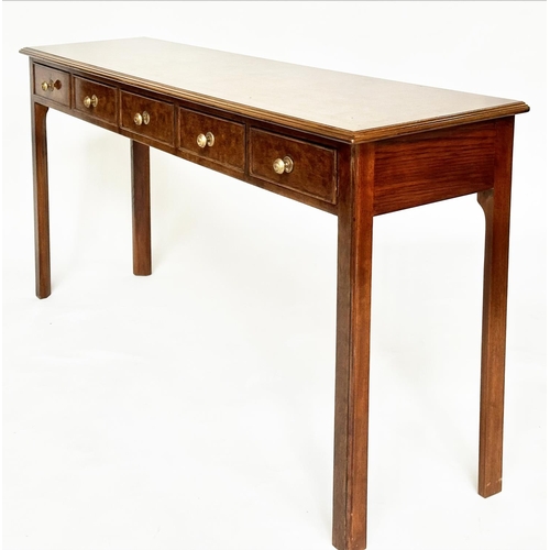 115 - HALL TABLE, George III design burr walnut and crossbanded with five frieze drawers, 153cm W x 77cm H... 