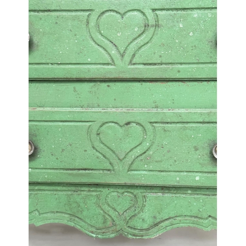 131 - COMMODE, 19th century Provincial French Louis XV manner green painted with two long drawers and scro... 