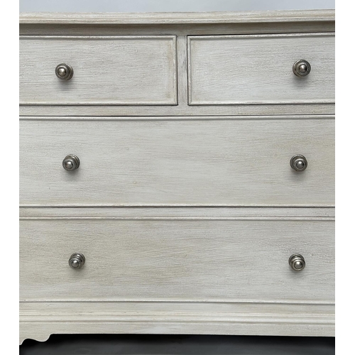 133 - LOW CHEST, Georgian style grey painted with seven drawers and bracket supports, 180cm x 47cm D x 70c... 