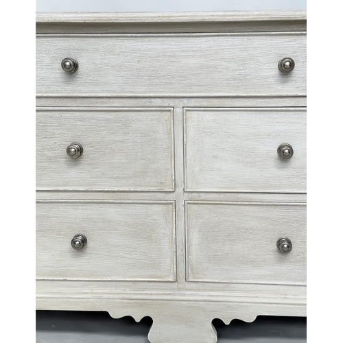 133 - LOW CHEST, Georgian style grey painted with seven drawers and bracket supports, 180cm x 47cm D x 70c... 