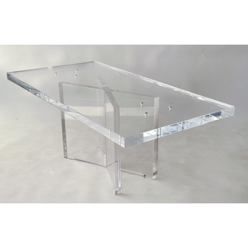 144 - LUCITE LOW TABLE, rectangular on x form conforming base, 120cm x 60cm x 48cm H.