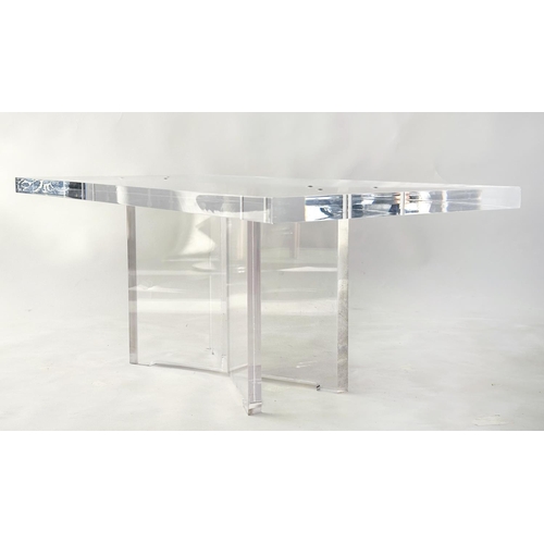 144 - LUCITE LOW TABLE, rectangular on x form conforming base, 120cm x 60cm x 48cm H.