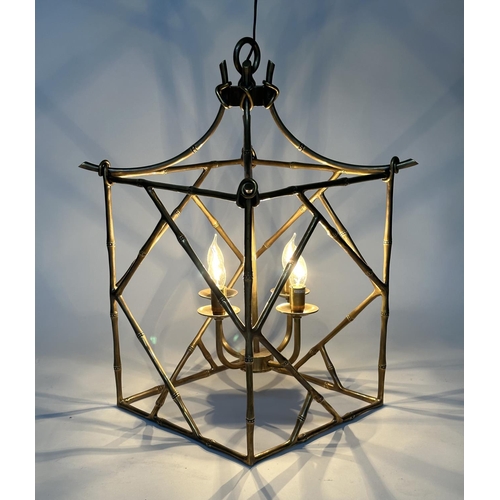 150 - EICHHOLTZ HALL LANTERN, square brass framed faux bamboo of pagoda form by Eichholtz, 47cm x 47cm x 7... 