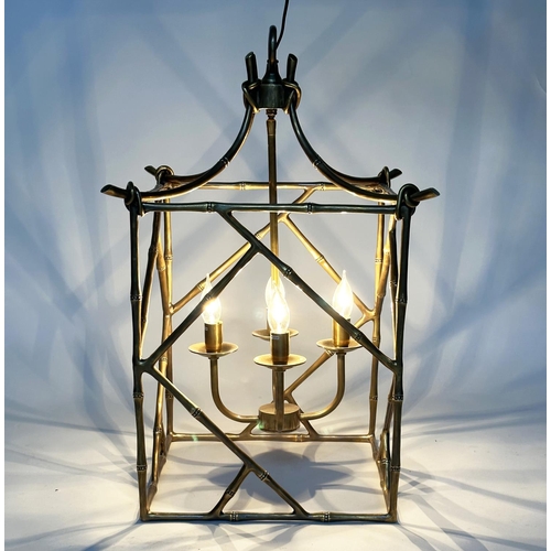 150 - EICHHOLTZ HALL LANTERN, square brass framed faux bamboo of pagoda form by Eichholtz, 47cm x 47cm x 7... 