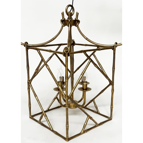 150 - EICHHOLTZ HALL LANTERN, square brass framed faux bamboo of pagoda form by Eichholtz, 47cm x 47cm x 7... 