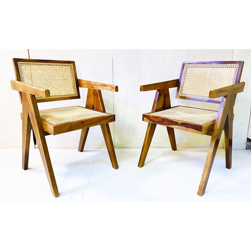 459 - ARMCHAIRS, a pair, 80cm high, 56cm wide, 52cm deep, 1960's Danish style, caned backs and seats. (2)