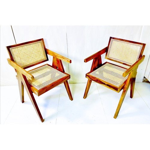 459 - ARMCHAIRS, a pair, 80cm high, 56cm wide, 52cm deep, 1960's Danish style, caned backs and seats. (2)