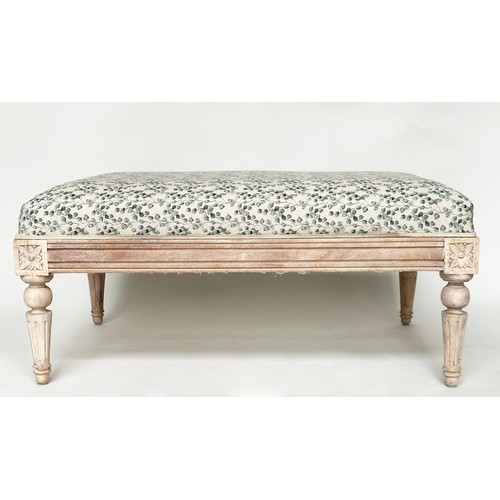 128 - HEARTH STOOL, vintage French Louis XVI style rectangular with Eucalyptus print upholstery and fluted... 