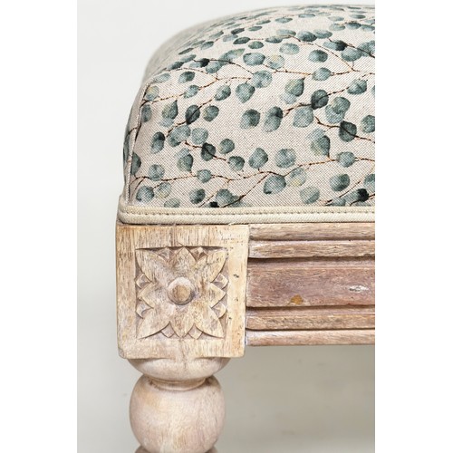 128 - HEARTH STOOL, vintage French Louis XVI style rectangular with Eucalyptus print upholstery and fluted... 