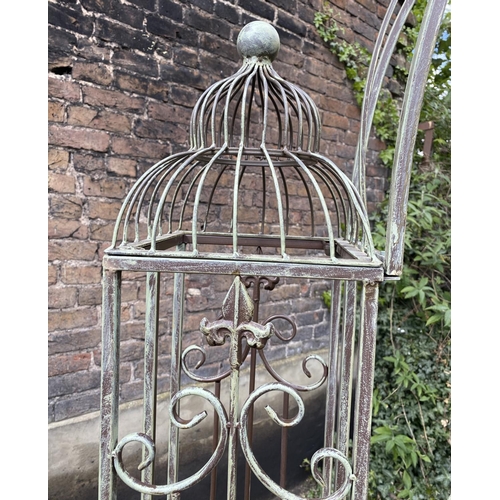 487 - ARCHITECTURAL GARDEN GATE, Regency style, faux verdigris finished metal, 250cm x 85cm x 38cm.