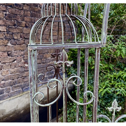 487 - ARCHITECTURAL GARDEN GATE, Regency style, faux verdigris finished metal, 250cm x 85cm x 38cm.